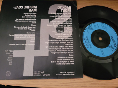 STIFFF LITTLE FINGERS BACK TO FRONT / MR FIRE COAL MAN  7'' SINGLE