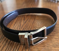 CHAPS men’s Reversible Black Brown Leather Belt 26-28 Medium Silver Tone Buckle