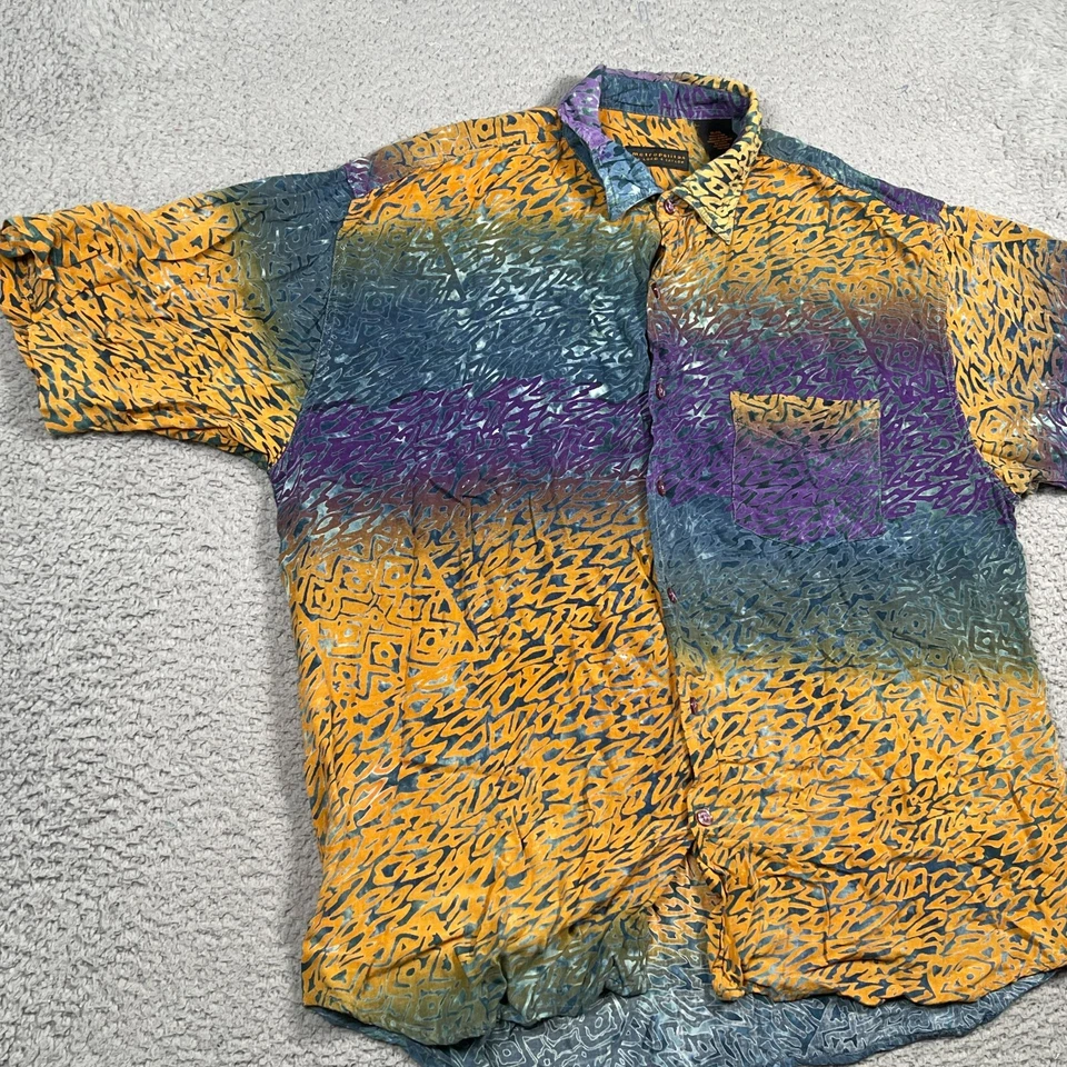 Metropolitan by Lord & Taylor Shirt Men's XL Geometric Wild Short Sleeve Rayon - Image 3 of 4