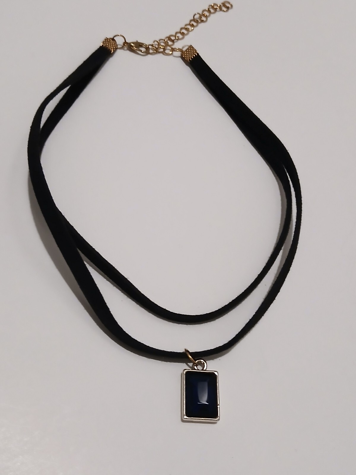 "10\" Black 2 Layers Rope Blue Pendant Choker Handmade Necklace A56"