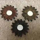 Flower Wall Mirrors Tin Metal Wall Art Decor Wall Hangers Set Of 3 Different 10"