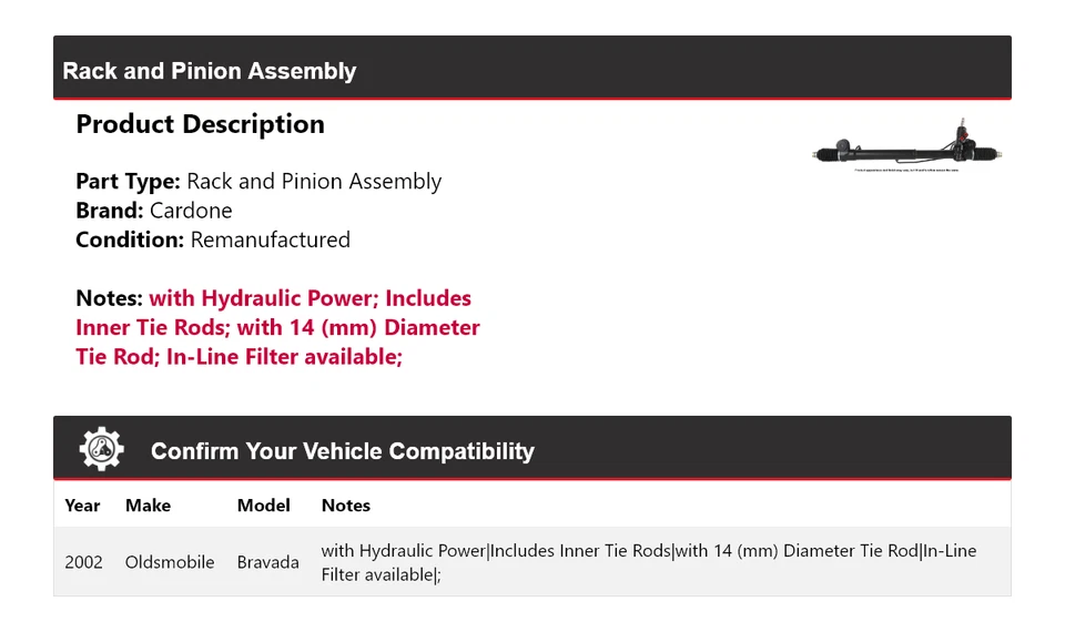 Montaje de piñón y estante Oldsmobile Bravada 2002 cartón Foto 2 de 4
