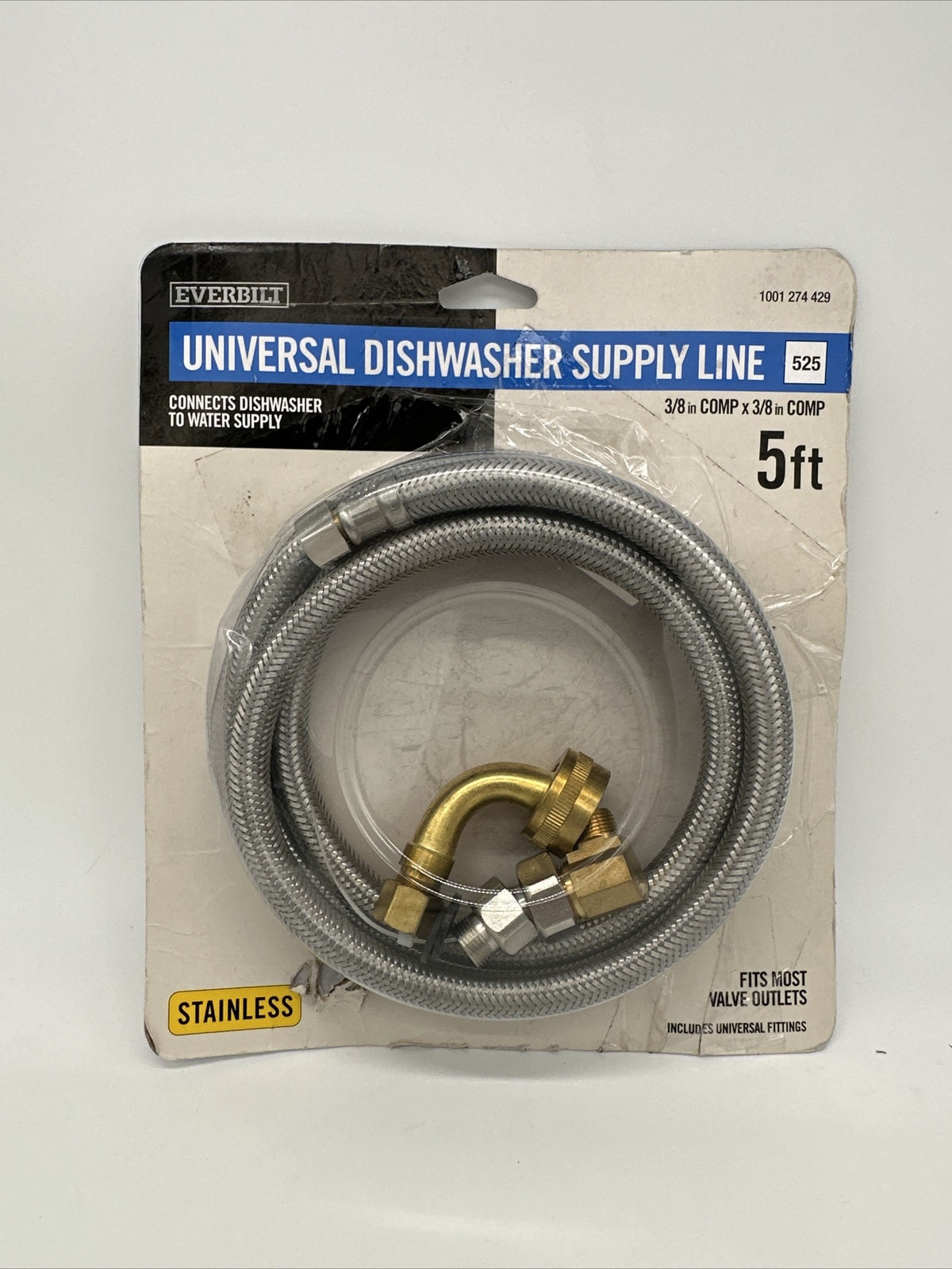 Everbilt Dishwasher Supply Line 3/8" x 3/8" x 60" Stainless Steel