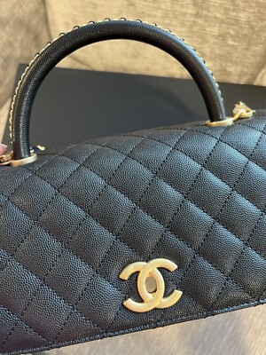 CHANEL classic Coco Top Handle Flap Black Caviar Gold Bag NEW 23P