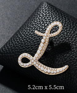 Authentic Vintage look gold plated letter faux pearls brooch suit coat broach pin ggg3