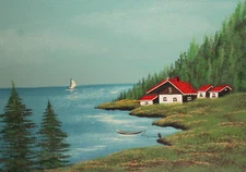 Vintage impressionist oil painting seascape landscape