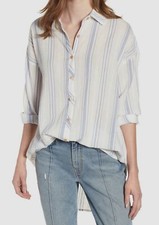 95 O'Neill Womens White Blue Stripe Long-Sleeve Casual Blouse Shirt Top Size XS