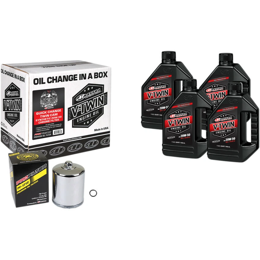 Kit de cambio de aceite sintético Máxima 20W50, cromo Harley Fat Boy Lo FLSTFB 2010-2016 Foto 3 de 3