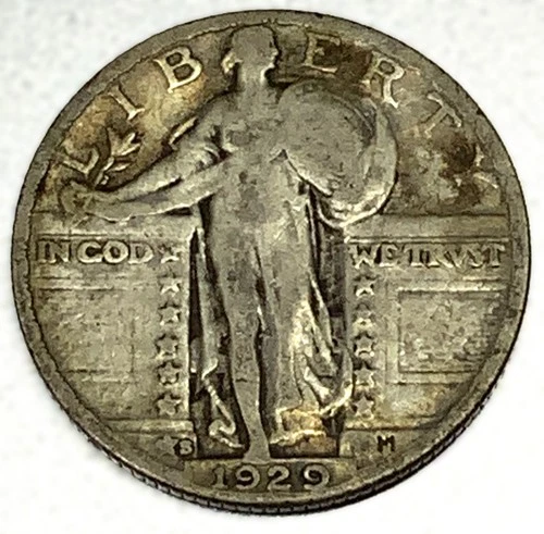 1929 S Standing Liberty Silver Quarter VF Very Fine 25c Coin Free Shipping -2091
