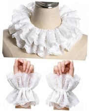 Neck Ruffle Collar Cuffs Set, Detachable Clown Costume Accessories White