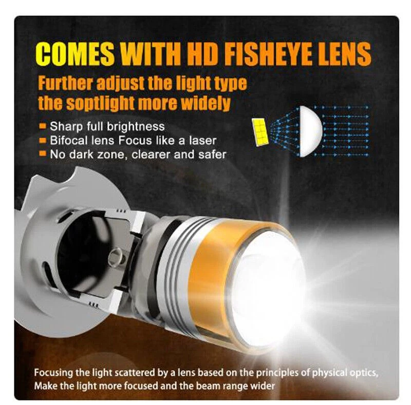 2x H7 H18 1:1 Wireless Bi LED Projector Lens Headlight Bulb Turbo 30000lm Lamp - Image 3 of 4