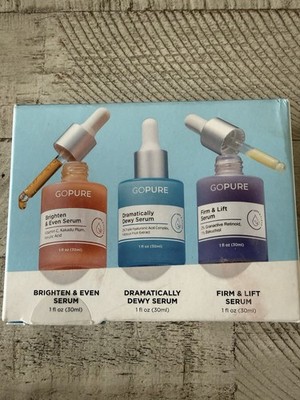goPure Power Trio Serum Set Brighten & Even Dewy Firm & Lift Vegan 3x1oz