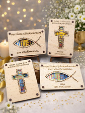 Geldgeschenk zur Konfirmation Holzkarte mit Name & Datum