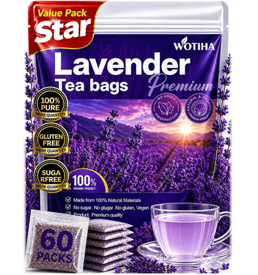 WOTIHA 60 Count Premium Lavender Flower Tea Bags - 100% Natural Herbal Tea, Targ