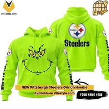 Grinch Custom Name Steelers Hoodie Unisex Neon Green Color