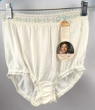 Vintage Olga Secret Hug Panties Size 6 Brief Nylon White Blue Bow Sheer