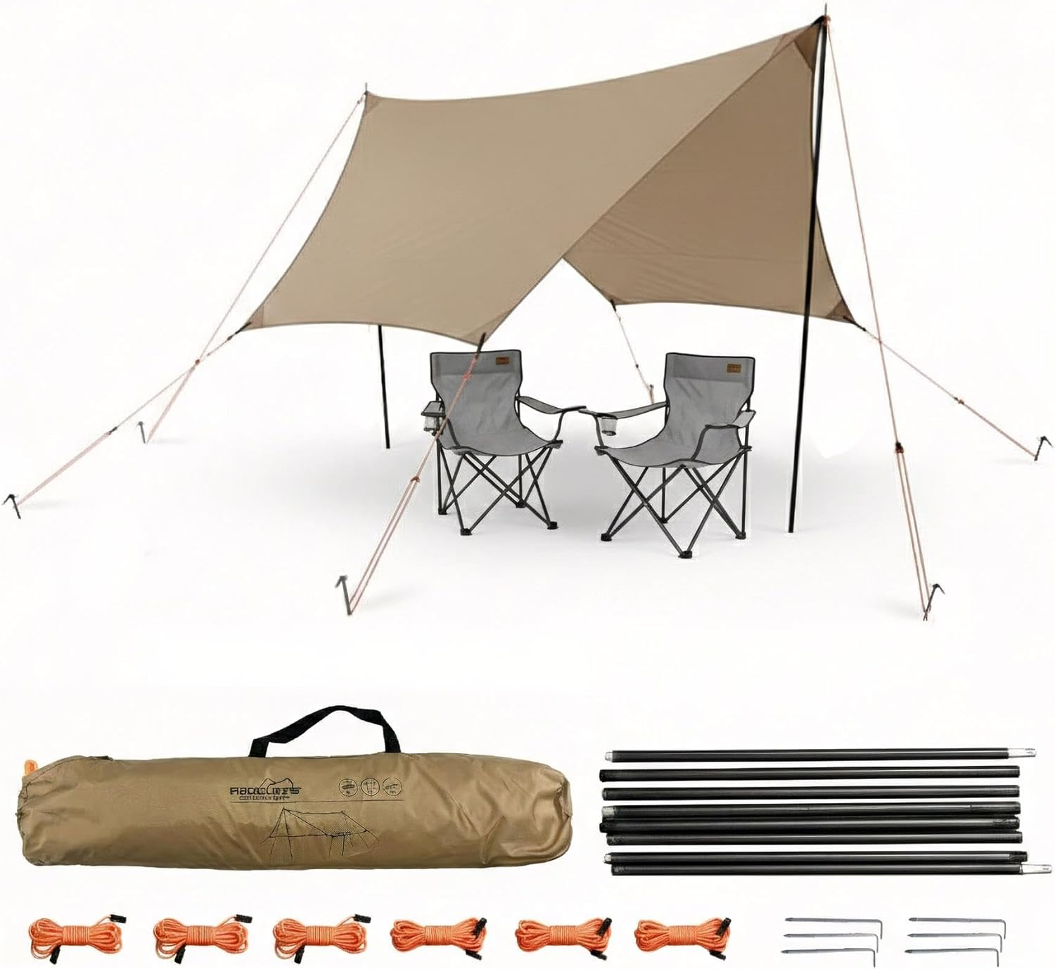 Camping Tarp Shelter 3x3m Waterproof Canopy Sun Shade Awning Tent Brown