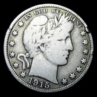 1915 Barber Half Dollar Silver ---- Nice Details Edge Ding Coin ---- #306K