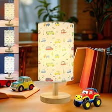 Car Table Lamp for Bedroom Boys Bedside Lamps 3 Colors Wooden Nightstand Nigh...