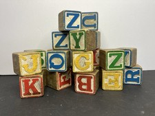 Vintage Wood Alphabet Blocks Lot Wooden Crafts Decor