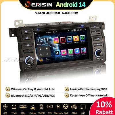 8-Kern Android 14 Autoradio GPS Navi CarPlay DAB+ BMW 3er E46 M3 Rover 75 MG ZT - Bild 1 von 4