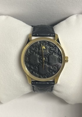 Gucci G-Timeless-men s watch-126.4-YA1264034A-black Leather Dial-Gole Tone-