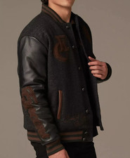 Brand of Eyecons Paris Mens Varsity Noire Letterman Black Patch Jacket Sz XL NEW