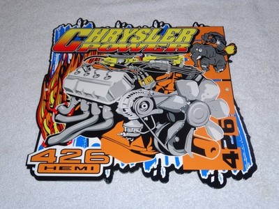 VINTAGE ''CHRYSLER POWER 426 HEMI MOTOR ELEPHANT'' 11 3/4'' METAL GASOLINE OIL SIGN