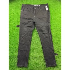 Born Fly Men's Sz 36 Denim Jeans Anytown USA Black Distressed Patched Streetwear