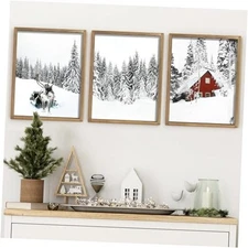 Ronasip Set of 3 Farmhouse Winter Wall Art Framed Snow Forest Wall 12x16 Brown