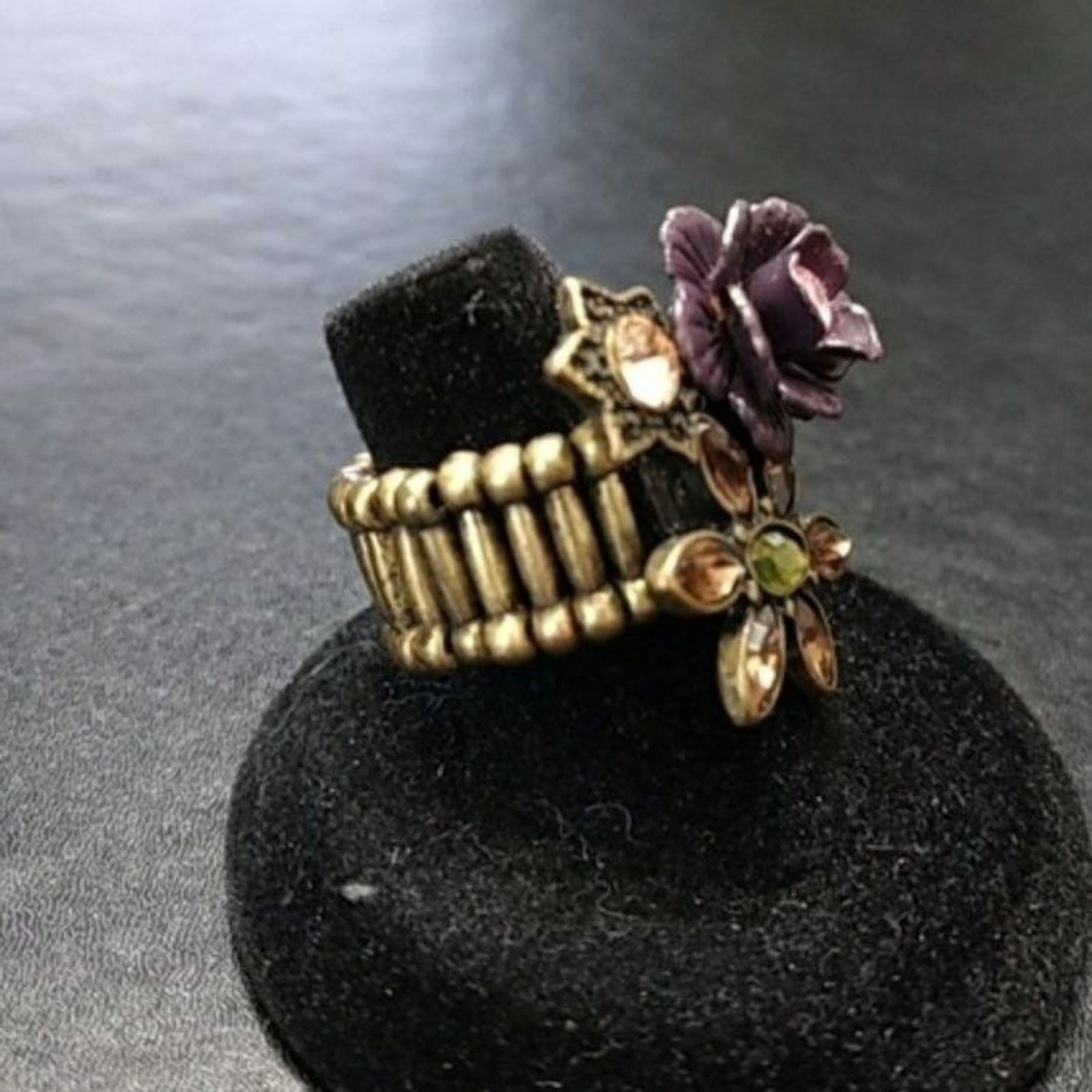 Multi colored rhinestone flower ring - image 2