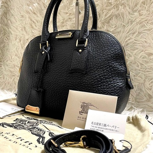 Burberry 2-Way Leather Shoulder Bag Black Japan Near Mint 0613832