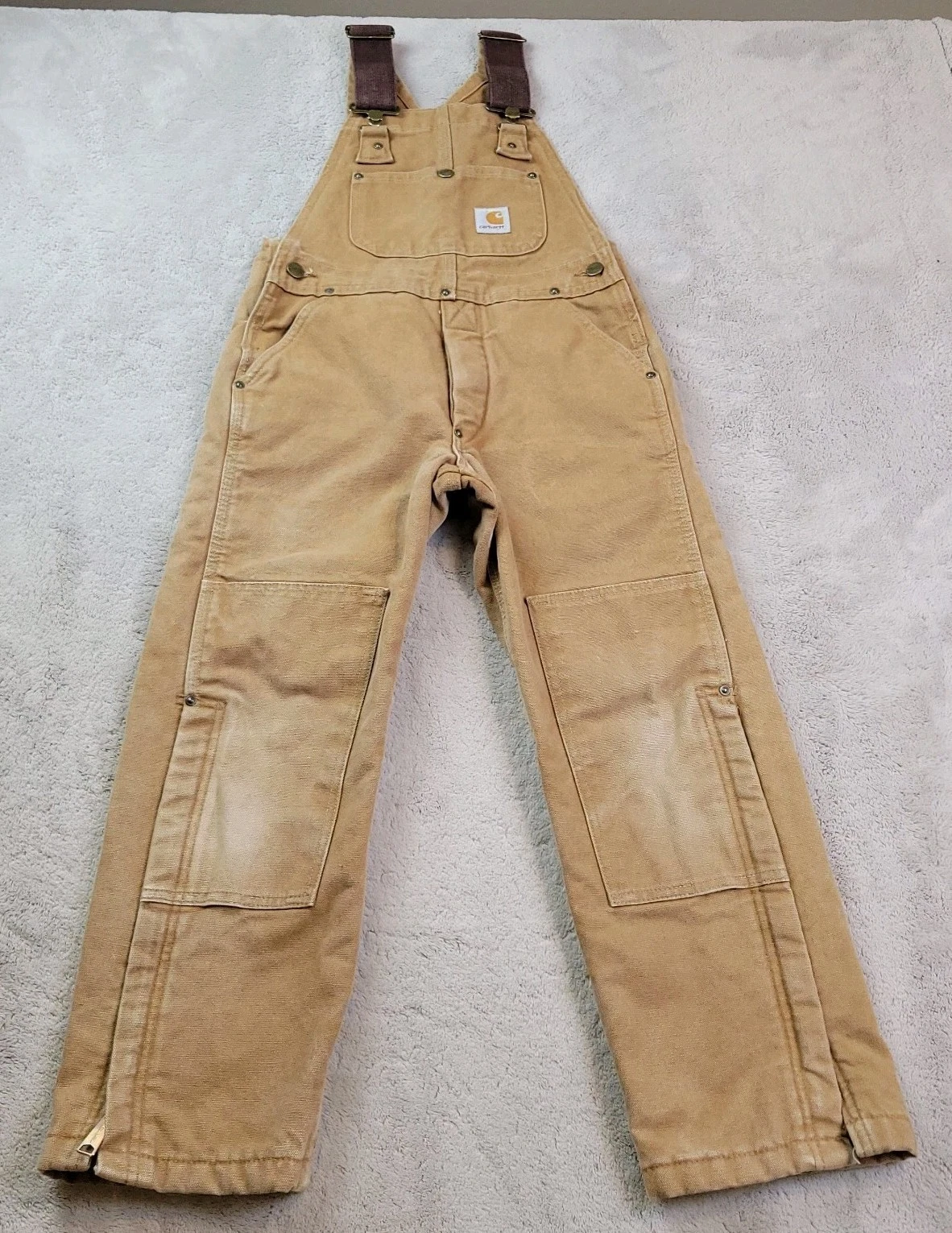 Vintage Carhartt Insulated Bib Overalls Boys Medium 10-12 Brown Y09 USA Made