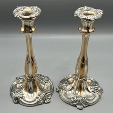 Pair Antique Candlesticks Old Sheffield Plate Georgian 19th Century Silver Plate