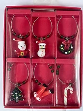 BOSTON WAREHOUSE SET OF 6 HOLIDAY WINE GLASS CHARMS ~ NEW