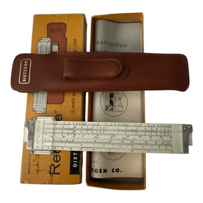 VTG Dietzgen Redirule #1776 Slide Rule Leather Case Shirt Clip & Manual USA Made