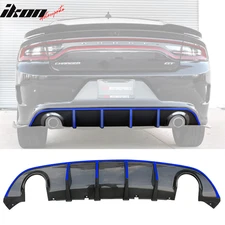 Fit 15-23 Dodge Charger SRT V3 Style Rear Bumper Diffuser + Blue Reflective Tape