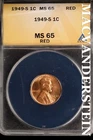 1949-S Lincoln Wheat Cent - ANACS MS 65 Red - Scarce  No Reserve  #SLK687