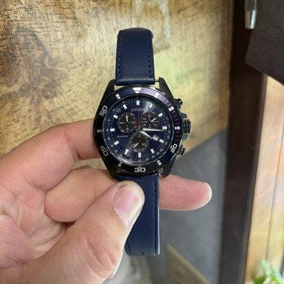 Citizen Eco-Drive Chronograph Tachymeter Blue Dial. Has bracelet too