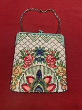1920's art deco flapper beaded handbag Micro beaded floral purse