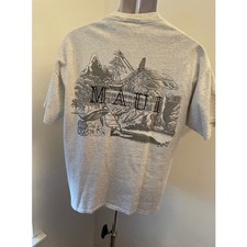 Vintage Hanes Maui Hawaii Graphic T-Shirt Gray Large Dolphins Whale Happy Shirts
