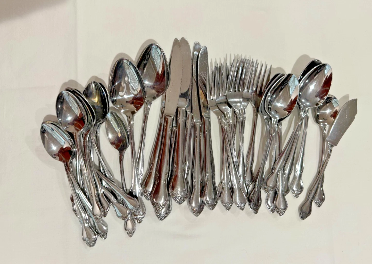 43 PC EPIC Custom Stainless Flatware Japan Silverware Knives Forks Spoons Rose
