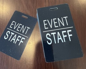 49 PVC Black & White EVENT STAFF Extra Badges ID Cards For Lanyards