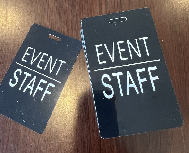 49 PVC Black & White EVENT STAFF Extra Badges ID Cards For Lanyards