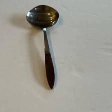 Vtg MCM Epic EKCO Eterna Canoe Muffin Stainless Flatware Wood Specialty Spoon