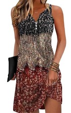 V-Neck Floral Printed Summer A-Line Elegant Dresses Womens Vintage Sleeveless