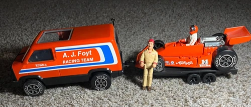 Vintage 1979 Tonka Metal AJ Foyt Indy Race Team Car, Van, Trailer, Crew