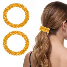 2Pcs Rhinestone Hair Scrunchies, Crystal Ties Elastic Holders, Gel Yellow
