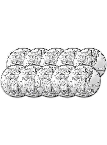 Random Date American Silver Eagle Coin 1 oz $1 - BU - Ten 10 Coins