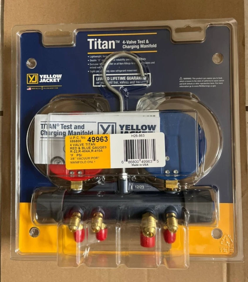 Chaqueta amarilla 49963 Titan™ solo colector de 4 válvulas, R-22 / 404a / 410a Foto 2 de 4